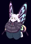  anthro barefoot blush butterfly_wings caprine clothed clothing eroborus flat-colors flying front_view fully_clothed hands_in_pocket hoodie jeans lepidop male mammal overweight overweight_male pants solo wings 