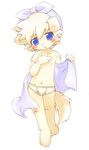  anthro blue_eyes blush bow briefs canine clothed clothing cub cute dog fur hat kasasagi looking_at_viewer male mammal panashe simple_background solo standing summon_night topless towel underwear white_background yellow_fur young 