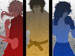  artist_name bandage_on_face blue_eyes boxer boxing_gloves bruise_on_face chinese_clothes clenched_hand dougi enjouji_michiru fighting_stance gradient gradient_background idolmaster idolmaster_side-m judo kizaki_ren koji-bread kung_fu male_focus multiple_boys nipples outline ponytail shirtless shorts signature split_screen taiga_takeru tangzhuang the_kogado trait_connection white_outline yellow_eyes 