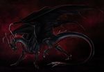  black_scales claws curved_horn digital_media_(artwork) dragon gradient_background horn isvoc membranous_wings nude scales scalie simple_background spread_wings standing western_dragon wings 