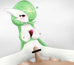  blush censored female gardevoir green_hair green_skin hair hair_over_eye human ineffective_censorship looking_at_viewer male male/female mammal multicolored_skin nintendo nude pok&eacute;mon precum red_eyes sana!rpg two_tone_skin video_games white_skin yes!rpg 