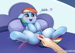  &lt;3 2016 aeterna anus bed bedroom blue_feathers blue_fur clitoris clothing equine feathers female friendship_is_magic fur hair hi_res human mammal multicolored_hair multicolored_tail my_little_pony nude open_mouth panties pegasus pillow ponytail pussy pussy_juice rainbow_dash_(mlp) rainbow_hair rainbow_tail spread_legs spread_pussy spreading text tongue underwear wings 