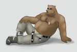  anthro bear clothed clothing colored grey_background looking_at_viewer male mammal open_pants rankasu simple_background solo teasing underwear 