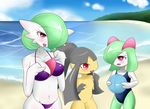  ambiguous_gender ball beach bikini blush breasts clothing dessert fangs female food gardevoir green_hair green_skin hair hair_over_eye hand_on_breast horn ice_cream kirlia looking_at_viewer mawile multicolored_skin nintendo one-piece_swimsuit open_mouth pok&eacute;mon red_eyes sana!rpg seaside swimsuit two_tone_skin video_games white_skin yes!rpg 