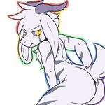 2016 anthro asriel_dreemurr black_sclera boss_monster butt caprine chest_tuft crackers digital_media_(artwork) fluffy fluffy_tail fur goat horn leaning leaning_forward long_ears looking_at_viewer looking_back male mammal nude presenting presenting_hindquarters raised_tail rear_view simple_background solo standing tuft undertale video_games white_background white_fur 