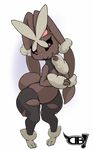  black_sclera brown_fur darkboss eyelashes female fur lopunny mega_evolution mega_lopunny nintendo pink_eyes pok&eacute;mon pseudo_clothing simple_background smile solo video_games white_background wide_hips 