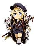  :3 armor blonde_hair blue_eyes cape chibi commentary_request cosplay crossover full_body gold_trim hat high_collar highres hotarumaru hotarumaru_(cosplay) japanese_armor kantai_collection konnosuke konnosuke_(cosplay) long_hair long_sleeves looking_at_viewer military military_uniform ootachi outstretched_arm peaked_cap rensouhou-chan shimakaze_(kantai_collection) short_shorts shorts shoulder_armor simple_background sock_garters sode thighhighs tom_(drpow) touken_ranbu triangle_mouth uniform v-shaped_eyebrows white_background ||_|| 