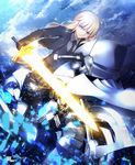  ahoge artist_name artoria_pendragon_(all) excalibur fate/zero fate_(series) formal gloves ground_vehicle magicians_(zhkahogigzkh) motor_vehicle motorcycle necktie pants saber solo suit suit_jacket 