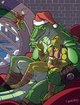  anthro beverage christmas crocodile crocodilian cybercat hat holidays inside male muscular reptile santa_hat scalie smile teenage_mutant_ninja_turtles turtle 