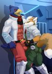  anthro avian bird bulge canine clothing falco_lombardi fox fox_mccloud furryratchet male male/male mammal nintendo star_fox video_games 