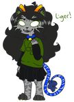  alpha_channel anthro black_hair cat clothed clothing collar english_text fangs feline female fusion hair homestuck horn hybrid liger mammal meulin_leijon ms_paint_adventures open_mouth simple_background skirt solo text tongue transparent_background troll_(homestuck) whiskers zodiac_(astrology) 