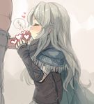  archer_(tree_of_savior) bee_(deadflow) blush censored character_request grey_hair heart heart_censor hetero long_hair penis penis_kiss profile scarf simple_background sketch solo_focus tree_of_savior upper_body 