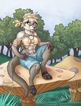  abs anthro bandanna clothed clothing cybercat female footwear mammal mustelid open_mouth otter outside sitting smile solo 