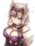  :t animal_ears armor bangs blonde_hair blush breasts cangmi chain closed_mouth commentary detached_sleeves eyebrows eyebrows_visible_through_hair fate/grand_order fate_(series) from_above fur_trim headpiece heart jeanne_d'arc_(alter)_(fate) jeanne_d'arc_(fate)_(all) kemonomimi_mode looking_at_viewer medium_breasts pout short_hair silver_hair silver_trim simple_background solo symbol_commentary tail upper_body white_background yellow_eyes 