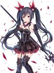  aisuuwan bad_id bad_pixiv_id bare_shoulders black_hair blush breasts cleavage hair_ornament highres long_hair looking_at_viewer medium_breasts neptune_(series) noire polearm red_eyes ribbon smile solo spear twintails very_long_hair weapon 
