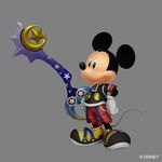  black_eyes black_shirt creature disney game_model gloves grey_background keyblade kingdom_hearts kingdom_hearts_0.2_birth_by_sleep_-a_fragmentary_passage- mickey_mouse no_humans official_art red_shorts shirt shoes shorts smile solo tail watermark white_gloves yellow_footwear 