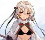  bell black_gloves blonde_hair blush bow breasts capelet christmas fate/grand_order fate_(series) gloves hair_ribbon helmet jeanne_d'arc_(fate)_(all) jeanne_d'arc_alter_santa_lily ribbon santa_costume short_hair small_breasts solo white_capelet white_santa_costume yellow_eyes yukihama 