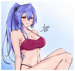  absurdres airisubaka bikini blue_hair blush breasts cleavage highres iris_heart kami_jigen_game_neptune_v large_breasts long_hair looking_at_viewer navel neptune_(series) red_eyes side-tie_bikini solo swimsuit symbol-shaped_pupils very_long_hair 