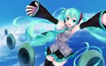  :d aqua_eyes aqua_hair armpits cait cloud day detached_sleeves hands hatsune_miku headset highres long_hair necktie open_mouth outstretched_arms skirt sky smile solo speaker spread_arms thighhighs twintails very_long_hair vocaloid wallpaper widescreen zettai_ryouiki 