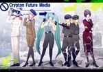  4girls aqua_eyes aqua_hair beret blonde_hair blue_eyes blue_hair boots brown_hair eyepatch garrison_cap gloves hat hatsune_miku kagamine_len kagamine_rin kaito long_hair megurine_luka meiko military military_uniform multiple_boys multiple_girls nikon pantyhose peaked_cap short_hair skirt spring_onion twintails uniform very_long_hair vocaloid 