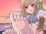  bad_id bad_pixiv_id barefoot brown_eyes brown_hair feet kanon kurata_sayuri long_hair mako_(lovely_panda_house) pov_feet ribbon school_uniform soles solo splashing 