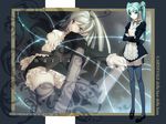  aqua_hair black_legwear blue_eyes cross crossed_arms dress frills gekkou_no_carnevale hair_ornament latin_cross long_hair lunaria maid oosaki_shin'ya panties pantyshot short_dress solo thighhighs twintails underwear wallpaper 