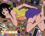  barefoot feet figure frilled_skirt frills game_boy_micro game_console handheld_game_console ishihama_masashi keyboard_(computer) legs long_legs nakahara_misaki nhk_ni_youkoso! nintendo_ds official_art playstation short_hair skirt solo watermark xbox 