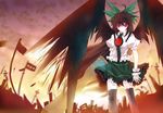  alternate_weapon arm_cannon auer bad_id bad_pixiv_id black_hair glowing glowing_eyes highres red_eyes reiuji_utsuho solo thighhighs touhou weapon wings 