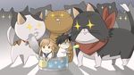  1girl ahoge bad_id bad_pixiv_id bell bell_collar black_hair brown_hair cat cat_food cat_teaser collar glowing glowing_eyes highres jingle_bell kousaka_junpei mizuno_kaede napkin nyamsas nyan_koi! paw_print saliva smile sweatdrop tama_(nyan_koi) tashite 