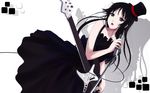  akiyama_mio bass_guitar black_hair cait don't_say_&quot;lazy&quot; dress highres instrument k-on! microphone microphone_stand open_mouth solo wallpaper widescreen 