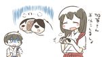  akagi_(kantai_collection) baozi black_hair blush_stickers closed_eyes commentary_request food inishie japanese_clothes kaga_(kantai_collection) kantai_collection long_hair multiple_girls shaded_face side_ponytail steam surprised sweatdrop translated 