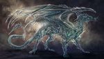  ambiguous_gender claws digital_media_(artwork) dragon feral glassy_scales isvoc membranous_wings nude simple_background solo standing teeth wings 