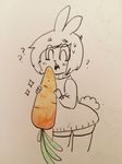  ? anthro buckteeth bunny_(cartoonist) carrot clothed clothing female food fur lagomorph laitbunny mammal open_mouth portrait rabbit simple_background solo sweater_bunny_(character) teeth three-quarter_portrait vegetable wide_eyed young 