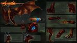  blue_eyes claws curved_horn digital_media_(artwork) digitigrade dragon english_text horn isvoc membranous_wings model_sheet nude red_scales scales smooth_horn solo standing text wings 