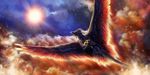 ambiguous_gender cloud day detailed_background digital_media_(artwork) dragon duo feathered_dragon feathers flying fur furred_dragon isvoc nude outside sky spread_wings sun wings yellow_fur young 