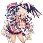  ;d \m/ animal_ears astaroth_(uchi_no_hime-sama) bangs bare_shoulders belly_chain blue_eyes blush bow bra bracelet breasts building cat_ears cleavage cowboy_shot cup dark_skin dragon drill_hair drink drinking_glass drinking_straw eyebrows_visible_through_hair facial_mark fake_animal_ears fingernails frilled_skirt frills ganguro hair_bow hair_ribbon halterneck hands_up heart heart-shaped_pupils heart_print holding holding_microphone horizontal_stripes instrument jewelry kamina_shades karaoke karaoke_box lace lace-trimmed_bra large_breasts layered_skirt leaning_forward legs_apart long_fingernails long_hair looking_at_viewer mamuru microphone miniskirt mouth_hold nail_polish official_art one_eye_closed open_mouth pink_bra pink_nails ribbon sideboob sidelocks silver_hair skirt smile solo sparkle spilling standing strapless striped sunglasses sweat sweater symbol-shaped_pupils tambourine thighs translation_request transparent_background tubetop uchi_no_hime-sama_ga_ichiban_kawaii underwear v very_long_hair wavy_hair 