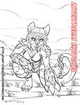  anthro armadillo clothed clothing cybercat female kneeling mammal monochrome open_mouth outside smile solo watermark 
