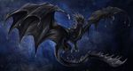  black_scales blue_background claws digital_media_(artwork) dragon feral isvoc male membranous_wings nude scales scalie simple_background solo spines spread_wings western_dragon wings yellow_eyes 