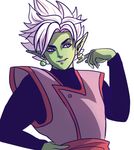  dragon_ball dragon_ball_super dragonball_z earrings gokuu_black gray_eyes green_skin grin male_focus pointy_ears super_saiyan_rose white_hair zamasu 