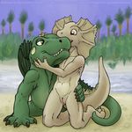  cub cuntboy dimetrodon dinosaur duo feral hug intersex lizard nude pussy reptile scalie smudge_proof water young 