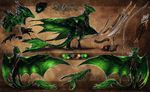  anthro arrow bow curved_horn dagger digital_media_(artwork) digitigrade dragon feathers fur green_eyes green_feathers green_fur isvoc melee_weapon membranous_wings model_sheet nude smooth_horn solo standing sword weapon wings wyvern 