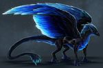  ambiguous_gender black_feathers black_fur blue_eyes blue_feathers blue_hair claws digital_media_(artwork) dragon feathered_dragon feathered_wings feathers feral fur furred_dragon gradient_feathers hair isvoc nude simple_background solo wings 