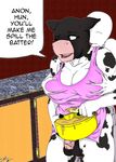  anon anthro apron balls batter big_breasts big_butt bovine bowl breasts butt cattle clothing counter dialogue digital_media_(artwork) female fondling grope herm human intersex kitchen mammal mature_female nipples penis spatula sweatpants thepainfultruth thick_thighs 