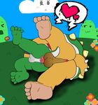  4_toes altavianknight64 anal balls barefoot bowser feet from_behind_position funny_background koopa living_background lube male male/male mario_bros nintendo nude on_the_ground outside paws public scalie sex stretched_toes toes video_games yoshi 