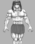  1girl abs black_hair extreme_muscles female muscle navel skirt solo tomioka_aru twintails 