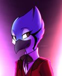  2016 anthro avian beak bird blue_jay clothed clothing corvid female looking_at_viewer simple_background smile solo xaenyth 