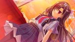  black_hair d.s._-dal_segno- game_cg long_hair murasaki_hazuki pantyhose red_eyes seifuku sunset tagme_(artist) 