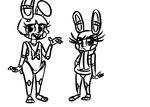  2016 anthro black_and_white duo female five_nights_at_freddy&#039;s five_nights_at_freddy&#039;s_2 inkyfrog lagomorph looking_at_viewer machine mammal monochrome rabbit restricted_palette ribbons robot scarf simple_background standing toy_bonnie_(fnaf) video_games waving white_background 