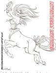  breasts centaur clothing corset cybercat equine equine_taur female hair lingerie looking_at_viewer mammal monochrome open_mouth smile solo taur watermark 