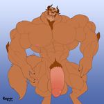  2016 abs animal_genitalia animal_penis anthro balls beast_(disney) beauty_and_the_beast biceps big_balls big_muscles big_penis chest_tuft claws disney fur horn huge_balls humanoid_penis hyper hyper_muscles looking_at_viewer male monster muscular muscular_male nipples nude pecs penis pubes regnar sex smile smirk solo tuft uncut 